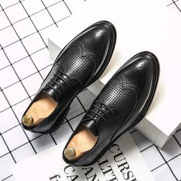 Dress Shoes Elegant Men's Leather Oxford Buckle Strap Office Wedding Brown Brogue Breathable Formal