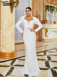 Casual Dresses Yesexy V-neck Long Sleeve White Sequin Mermaid Evening Elegant Prom Party For Women 2023 Vestidos