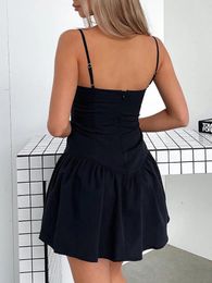 Casual Dresses Women Cute Backless Strap Low Cut Mini Dress Ruffle A-Line Lace Going Out Skater Sundress