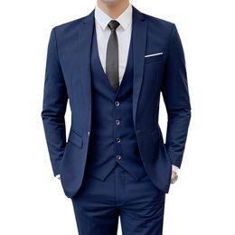 Men s Suits Blazers Business Groomsmen Trousers Groom Wedding Dress Banquet Solid Color Slim Fit Suit Jacket Coat Vest Pants Set 3 Pcs 230407