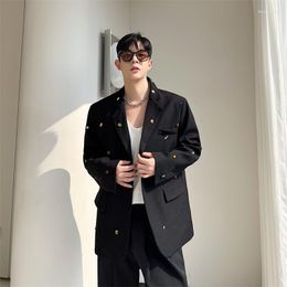 Men's Suits SYUHGFA Vintage Fashion Men's Handmade Diamond Suit Jacket Korean Chic Lapel Casual Single Breated Blazers 2023 Spring Trend