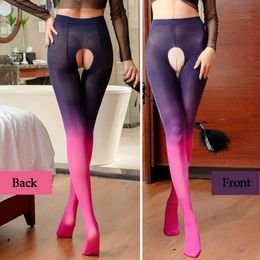 80D Autumn Winter Women Trendy Veet Tights Gradient Colour Open Crotch Stockings Sexy Socks Opaque Pantyhose Hosiery