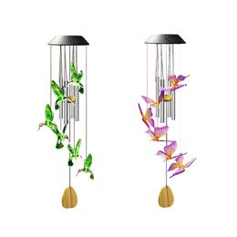 Wind Chime Color-changing Solar LED crystal hummingbird light waterproof outdoor garden wind chime