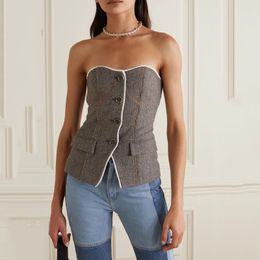 Women's Tanks & Camis 2023 Spring Fashion Niche Design Single-breasted Short Sexy Tube Top Fashionable All-match Herringbone Tweed Vest
