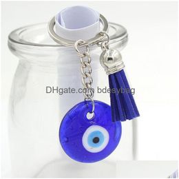 Key Rings Wholesale 30Mm Ceramics Blue Turkish Evil Eye Key Rings Keychain Car Holder Keyring For Women Men Jewellery Gift Tassel Drop D Dhfv0