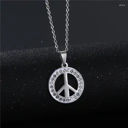 Pendant Necklaces Anti War Peace Sign Necklace Stainless Steel Jewelry For Men Women Fashion Hip Hop Punk Set With Zircon Gift