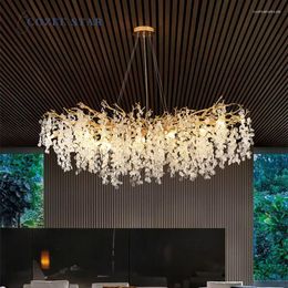 Chandeliers Luxury Raindrop Modern Glass LED Tree Branch Gold Ceiling Hanging Lamps Lustre Living Room Dining Lights