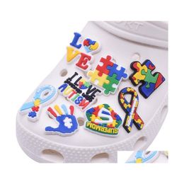 Shoe Parts Accessories Fast Delivery Croc Shoes Charms 100Pcs/Lot Custom Autism Awareness Ribibon Pvc Shoecharm Buckles Fashion Sof Dhmge