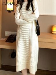 Casual Dresses CJFHJE Warm Winter Sweater Dress Fall Loose Black Woman Long Knitted Female Fashion Elegant Solid Clothes