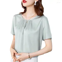 Women's Blouses Office Lady Chiffon Shirts Blsuas Mujer Moda Women Summer Short Sleeve Acetate Satin Plus Size Artificial Silk Tops