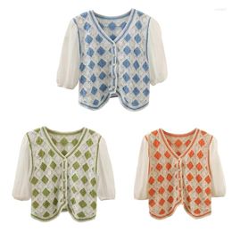 Women's Blouses Summer Cardigan Sweater Puff Sleeve Open Front Hollowed Out Design Knit