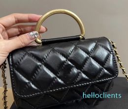 Metal Handle Shoulder Bag Famous Diamond Lattice Women Chain Flap Bag Top Quality Lady Genuine Leather Tote Bag New