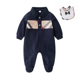 Kids Rompers and Bibs 2 Piece Toddler Plaid Cotton Jumpsuits Outerwear Newborn Baby Clothes Spring Autumn Long Sleeve Romper BH96