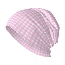 Berets Pink And White Gingham Cheque Pattern Knit Hat Drop Fashionable Snapback Cap Men Hats Women's