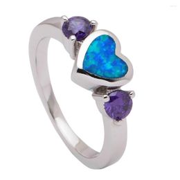 Wedding Rings Heart Blue Opal Ring Silver Plated Jewellery With Stones Love Christmas Gifts Engagement