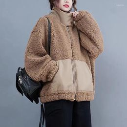 Women's Fur Oversized Winter Coat Plush Thickened Loose Casual Fashion Spliced Warm Lamb Wool Jacket Zipper Mujer Abrigos Z3727
