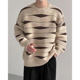 Men's Sweaters Autumn And Winter American Water Ripple Knitted Sweater Men Women Loose Casual Design Patchwork Striped