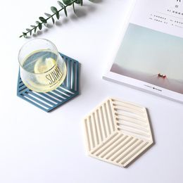 Table Mats 2Pcs Nordic PVC Hexagon Solid Colors Placemat Cup Mat Non-slip Insulation Pad Home Decoration Kitchen Tool For Pot Plate Bowl