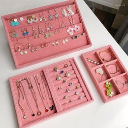 Jewelry Pouches Pink Velvet Ring Display Organizer Case Tray Holder B/M/S Necklace Earrings Storage Box Showcase Stand