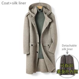 Men's Wool Blends Naizaiga 100 wool Double-sides Woollen coat men's long hooded single-breasted winter trench camel Grey coat AF7 231108