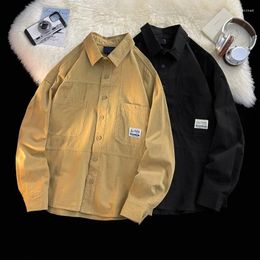 Men's Casual Shirts Cargo Shirt Jacket Spring Autumn Loose Retro Long-sleeved Turndown Collar Pockets Single-breasted Tops
