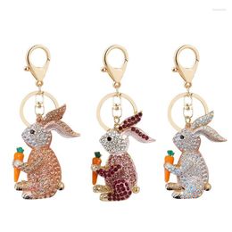 Decorative Figurines A0KE Cartoon Carrot Keychain Rhinestone Hanging Pendant Car Key Ring Ornament For Women Girl Handbag Tote Bags