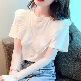 Women's Blouses Summer Short Sleeve White Chiffon Blouse Women Elegant Ruffles Shirt O Collar Loose Fashion Clothes Casual Shirts Blusas