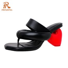 Sandals PRXDONG Brand Genuine Leather Womens Shoes High Heel Open Toe Black Apricot White Flip Flops Dress Party Casual Female 230408