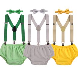 Clothing Sets Baby Boys First Birthday Outfit Cake Smash Strap Clip Bow Tie Stage Performance Daily Wear PP Pants 230407