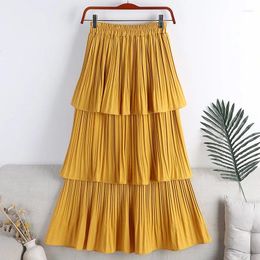 Skirts BabYong I Fashioned Long For Women 2023 Korean Summer At A Time Solid High Line Of Fold Metal Midi Green Female Skirt