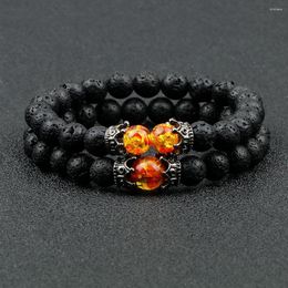 Strand 2Pcs/set Classic Beads Bracelets For Men Charm Crown Natural Tiger Eye Lava Stone Bangle Women Yoga Jewellery Gifts Pulseira