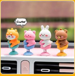 Decorations Anime Cute Animal Shaking Head Spring Toys Panel Dashboard Decoration PVC Car Ornament Doll Auto Interior Accessories Gift AA230407