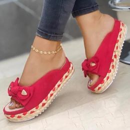 Slippers FUNNYS Women Casual Solid Color Bowknot Platform Flat Shoes Fashion Braided Straps Outdoor Walking Sandals Zapatill