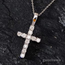 S925 Sterling Silver prong moissanite Cross Pendant Necklace Versatile Neckchain fine quality bling diamond Gemstone Rapper necklaces