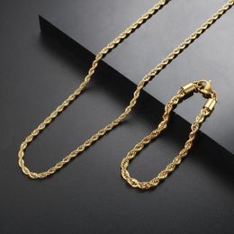Necklace Earrings Set Twist Chain 316L Stainless Steel Jewelry Twisted Rope Chian Bracelet Plated Gold For Men Women Wholesale