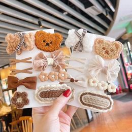 Hair Accessories Cute Bear Clips Baby Girl Toddler Bowknot Knitted Clip Handband Antislip Kids 9/8Pcs