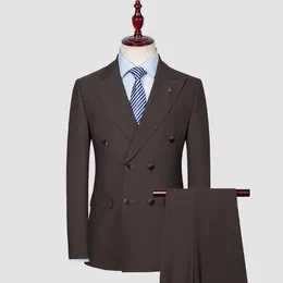 Men's Suits Double Breasted Business Casual Fashion Micro Elastic Wedding Man-PDKR