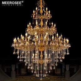 Luxurious Huge Crystals Chandelier Light Fixture Vintage Pendant Lustres Hanging Lamp for Villa Hotel Project Candle Luminaires Home Lighting