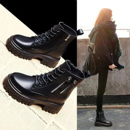 Boots 2024 Winter PU Leather Ankle Boot Autumn Round Toe Lace Up Shoes for WomenPu Fashion Motorcycle Goth Platform Botas 231109