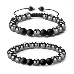 Strand 2Pieces Magnetic Hematite Black Obsidian Stone Mens Bracelets For Men Women Energy Beads Distance C1FC