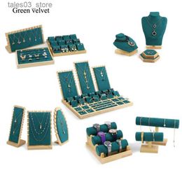 Jewellery Boxes Wooden Green Necklace Bracelets Earrings Set Display Stand Jewelley Display Holder Stand Velvet Jewellery Box Organiser Wholesale Q231109