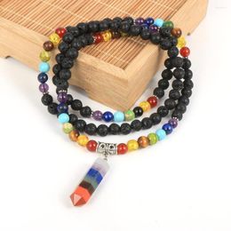 Chains Natural Stone Yoga 108 Beads Necklace For Men Women Real Healing Gemstone Hexagonal 7 Chakra Charm Supernatural Amulet Spiritual