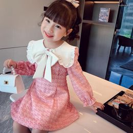 Girl Dresses Kids Teenage Big Bow Doll Collar Wedding Party Dress Fashion Spring Autumn Long Sleeve Clothing 4 5 7 9 13 Y