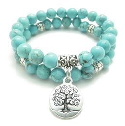 SN0643 Tree of Life Jewellery Yoga Mala Bracelet Turquoise Healing Protection Elastic Beaded Stacking Bracelet Spiritual Jewellery ps07153893