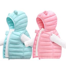 Waistcoat Baby Jacket Vest Boys Girls Warm Down Jacket Autumn And Winter Cotton Vest With Ears Children's Coat Korean Hooded Clothing 231109