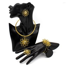 Necklace Earrings Set Jewelry For Ladies African Dubai Romantic Flower Pendant Bangle Rings Sets With Collar Support Wholesale