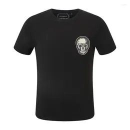 Men's T Shirts PLEINXPLEIN Original Design Summer Men T-shirt Hip Hop Rhinestones Shine Short Sleeve Skulls Tees Party White 128