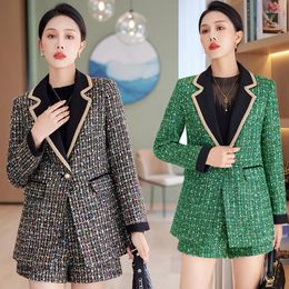 Women's Tracksuits Women Blazer Or 2pcs Single Button Fashion Casual Office Lady Business Elegant Straight Short Chic All Match Clothes