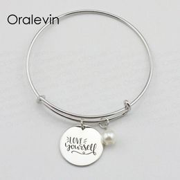 Bangle Inspirational Hand Stamped Engraved Custom Pendant Female Expandable Wire Bracelet Jewellery 10Pcs/Lot #LN1777B