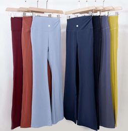 LU Yoga Flared Pants Groove Summer Ladies High Waist Slim Fit Belly Bell-bottom Trousers Shows Legs Long Fitness Net Red Casual style Fashion Thin and dry quickly